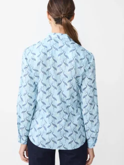 J.McLaughlin Lois Shirt in Micro Ibis Crest LightBlue/Navy Fashion