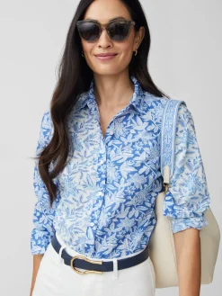 J.McLaughlin Lois Shirt in Mini Bloomsbury White/Blue Clearance