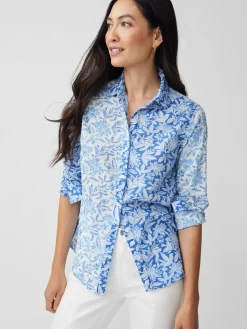 J.McLaughlin Lois Shirt in Mini Bloomsbury White/Blue Clearance