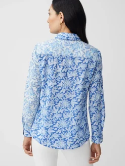 J.McLaughlin Lois Shirt in Mini Bloomsbury White/Blue Clearance