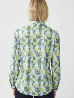 J.McLaughlin Lois Shirt in Mini Geometric Harmony LightBlue/Green/Navy Best