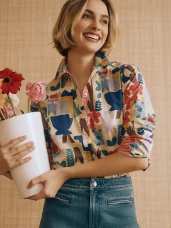 J.McLaughlin Lois Shirt in Paper Garden Geo OffWhite/Multi Discount