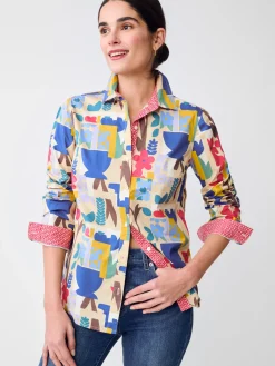 J.McLaughlin Lois Shirt in Paper Garden Geo OffWhite/Multi Discount