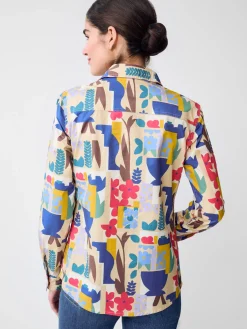 J.McLaughlin Lois Shirt in Paper Garden Geo OffWhite/Multi Discount