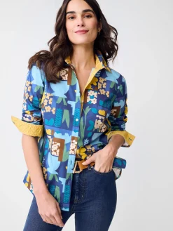 J.McLaughlin Lois Shirt in Paper Garden Geo Blue/Multi Outlet