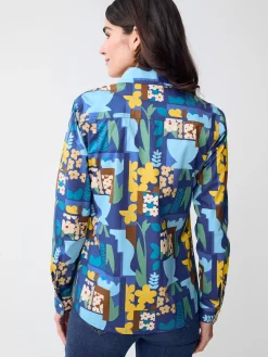 J.McLaughlin Lois Shirt in Paper Garden Geo Blue/Multi Outlet