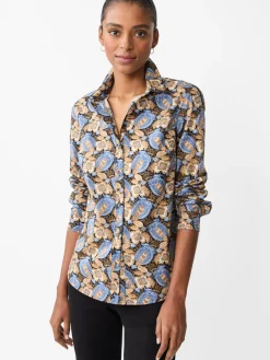 J.McLaughlin Lois Shirt in Pomegranate Grove Camel/Blue Sale