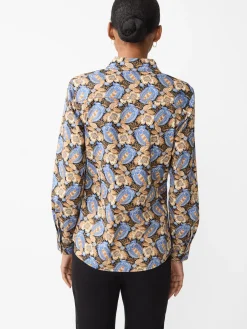 J.McLaughlin Lois Shirt in Pomegranate Grove Camel/Blue Sale