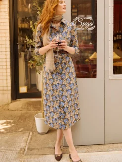 J.McLaughlin Louisa Dress in Pomegranate Grove Camel/Blue Clearance