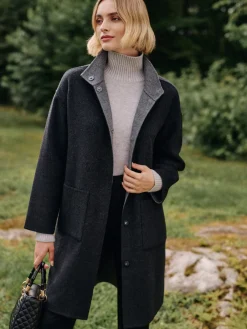 J.McLaughlin Lyons Reversible Wool Coat DarkCharcoal/Gray Sale