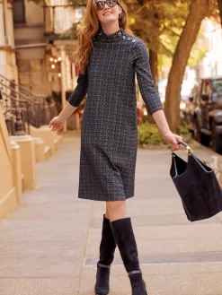 J.McLaughlin Mare Dress in Mini Raffia Jacquard Black/OffWhite Sale