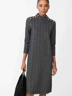 J.McLaughlin Mare Dress in Mini Raffia Jacquard Black/OffWhite Sale