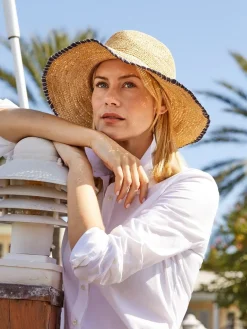 J.McLaughlin Maribel Raffia Hat Natural/Navy Discount