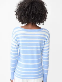 J.McLaughlin Marin Cashmere Sweater in Stripe PaleBlue/Ivory Sale