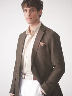J.McLaughlin McCown Linen Sport Coat in Herringbone Brown Discount