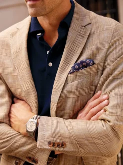 J.McLaughlin McCown Linen u0026 Wool Sport Coat in Glen Plaid Tan/Brown/Blue Discount
