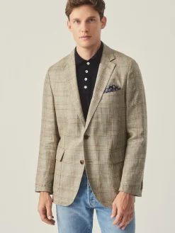 J.McLaughlin McCown Linen u0026 Wool Sport Coat in Glen Plaid Tan/Brown/Blue Discount