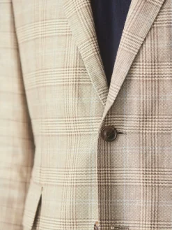J.McLaughlin McCown Linen u0026 Wool Sport Coat in Glen Plaid Tan/Brown/Blue Discount