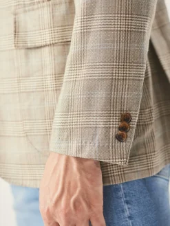 J.McLaughlin McCown Linen u0026 Wool Sport Coat in Glen Plaid Tan/Brown/Blue Discount