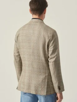 J.McLaughlin McCown Linen u0026 Wool Sport Coat in Glen Plaid Tan/Brown/Blue Discount