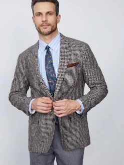 J.McLaughlin McCown Wool Blazer in Houndstooth OffWhite/Brown Hot