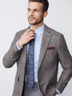 J.McLaughlin McCown Wool Blazer in Houndstooth OffWhite/Brown Hot