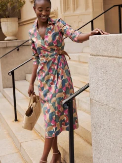 J.McLaughlin Mercer Dress in Geometric Harmony Olive/Multi New