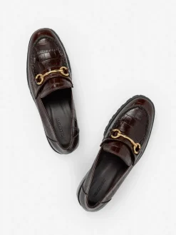 J.McLaughlin Monika Lug Sole Leather Loafers in Croc DarkBrown Online