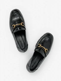 J.McLaughlin Monika Lug Sole Leather Loafers in Croc Black Outlet