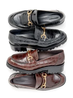 J.McLaughlin Monika Lug Sole Leather Loafers in Croc Black Outlet