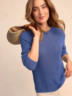 J.McLaughlin Napeague Linen Blend Sweater DenimBlue Clearance