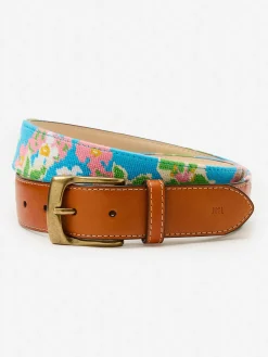 J.McLaughlin Needlepoint Belt in Floral Blue/Multi Clearance