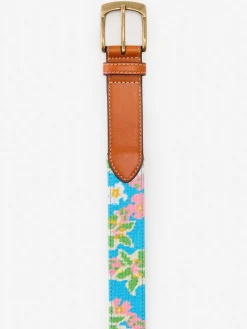 J.McLaughlin Needlepoint Belt in Floral Blue/Multi Clearance