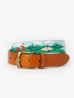 J.McLaughlin Needlepoint Belt in Santa Play Golf Green/SkyBlue Sale
