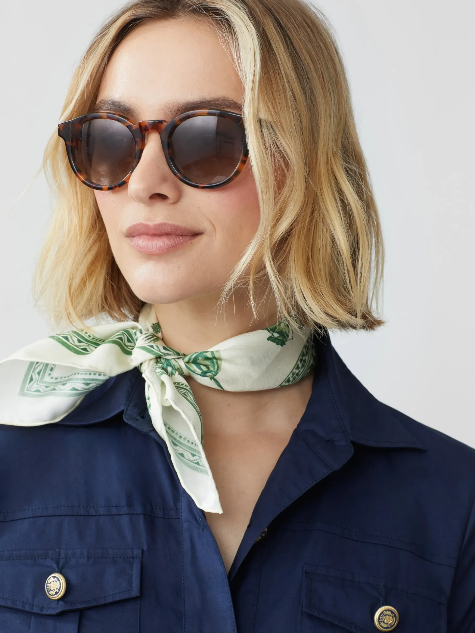 J.McLaughlin Nikka Silk Kerchief in Desert Toile OffWhite/Green New