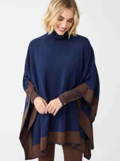 J.McLaughlin Noelle Cashmere Poncho in Color Block Navy/Brown Best