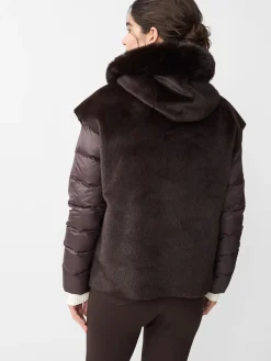 J.McLaughlin Nomi Puffer Jacket with Faux Fur Vest DarkBrown Clearance