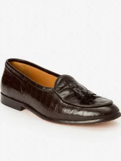 J.McLaughlin Oskar Leather Loafers in Croc DarkBrown Best