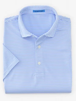 J.McLaughlin Peak Performance Polo in Stripe White/LightBlue Best
