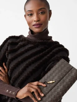 J.McLaughlin Pernille Woven Leather Clutch DarkBrown Sale