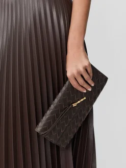 J.McLaughlin Pernille Woven Leather Clutch DarkBrown Sale