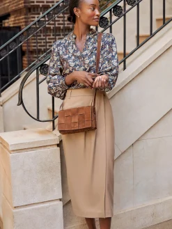 J.McLaughlin Rashell Blouse in Bird Story Charcoal/Camel New