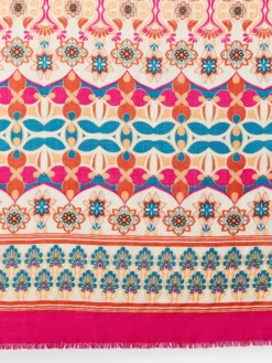 J.McLaughlin Reed Scarf in Blooming Stripes Oblong OffWhite/Blue/Pink Clearance
