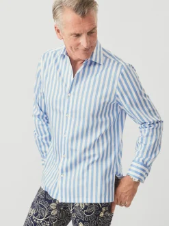 J.McLaughlin Rivera Classic Fit Shirt in Broad Stripe Blue/White Online