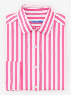 J.McLaughlin Rivera Classic Fit Shirt in Broad Stripe Fuchsia/White Sale