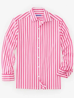 J.McLaughlin Rivera Classic Fit Shirt in Broad Stripe Fuchsia/White Sale