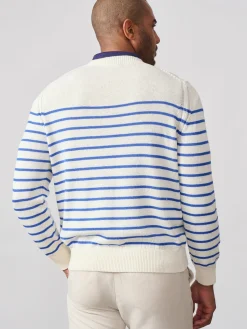 J.McLaughlin Rodrick Sweater in Stripe White/Blue Clearance