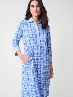 J.McLaughlin Rollins Dress in Micro Painted Lattice Blue/LightBlue Hot