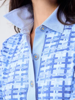 J.McLaughlin Rollins Dress in Micro Painted Lattice Blue/LightBlue Hot