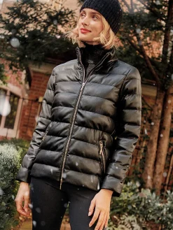 J.McLaughlin Sariah Vegan Leather Puffer Jacket Black Best